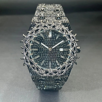 Top Brand Luxury Fashion lced Out Black Diamond Watch