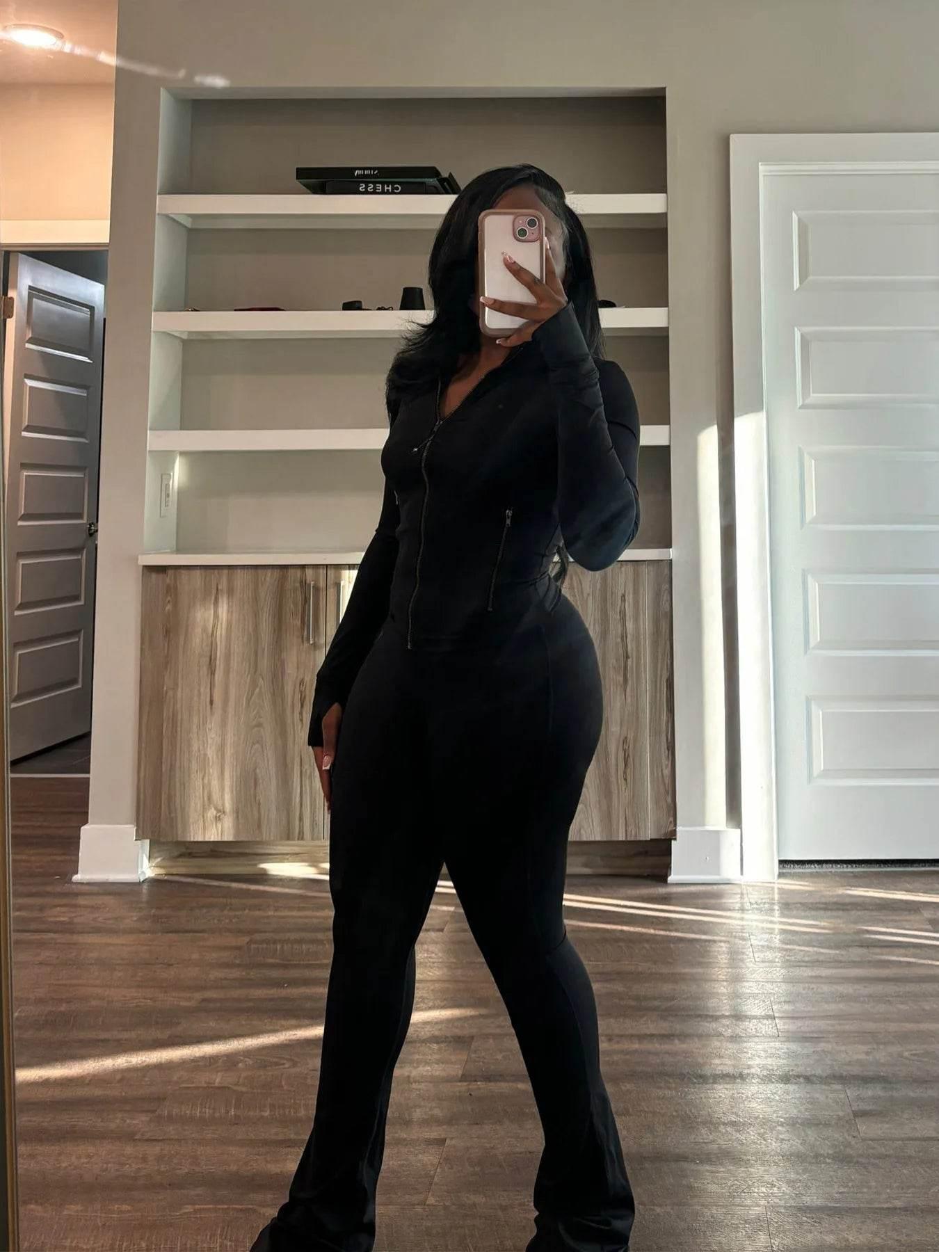 Women 2 Two Piece Outfits Casual Sports Workout Sets Bodycon Tracksuit Long Sleeve Zip Up Jacket Jogger Matching Sweat Pants Set - Empire P.E