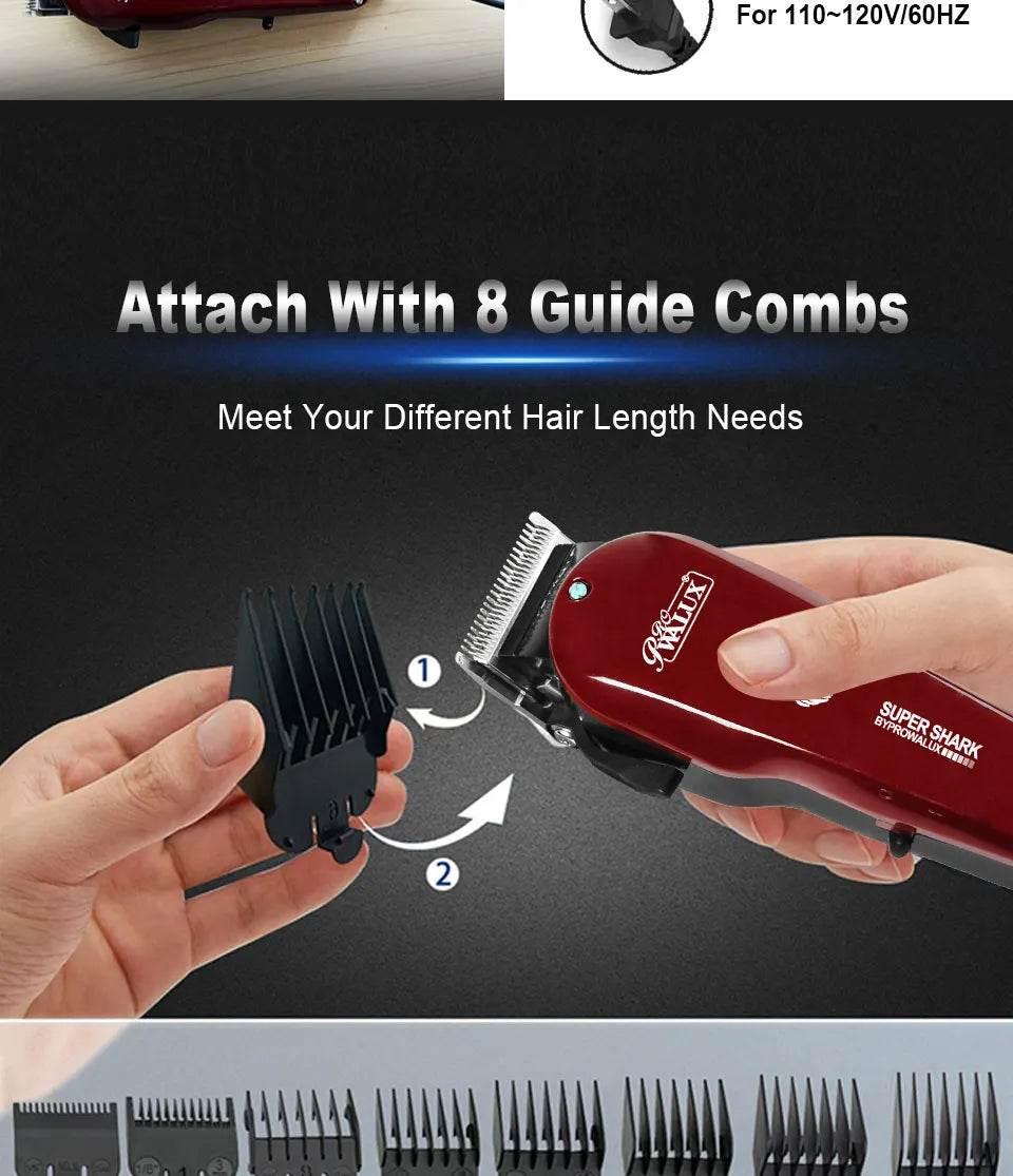 WALUX Professional AC220-240V Hair Clipper 10W Powerful Hair Trimmer Home Man Shaver 2M Cable Hair Cutting Machine 8 Guard Combs - Empire P.E