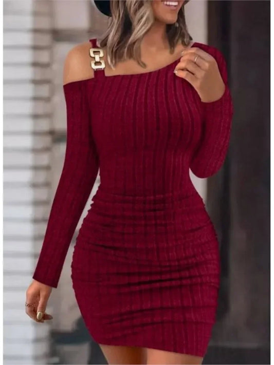 Sexy Chain Off Shoulder Mini Dress - Empire P.E
