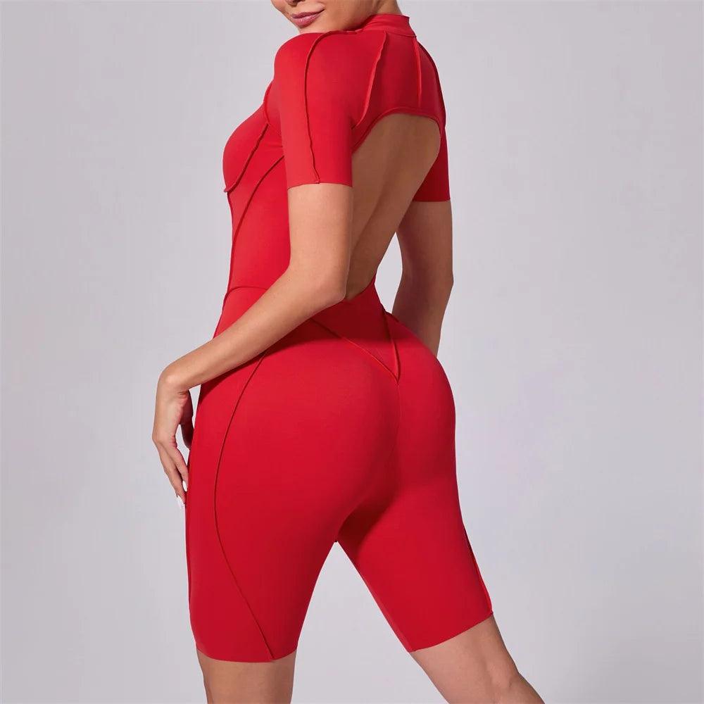 Pad Yoga Jumpsuit Short Sleeve Zipper Sports Wear Gym Fitness - Empire P.E