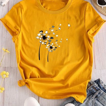 2024 New Women's Flower Print Party T-shirt