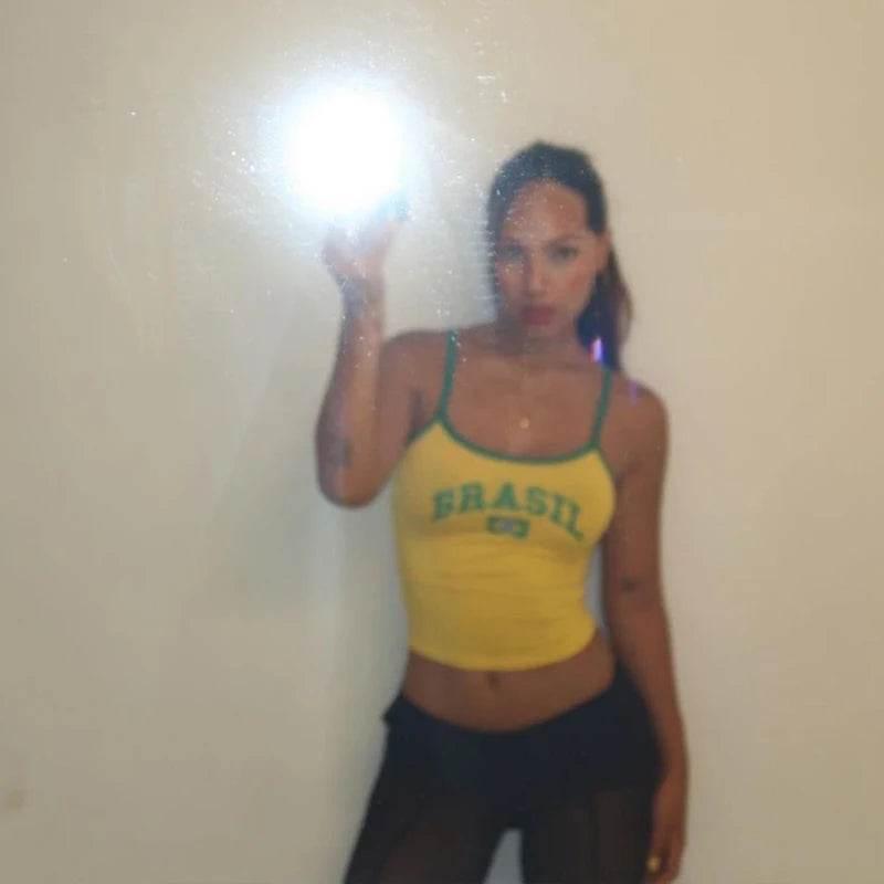 Hot Sexy Brazil Streetwear Sling Yellow Crop Top - Empire P.E