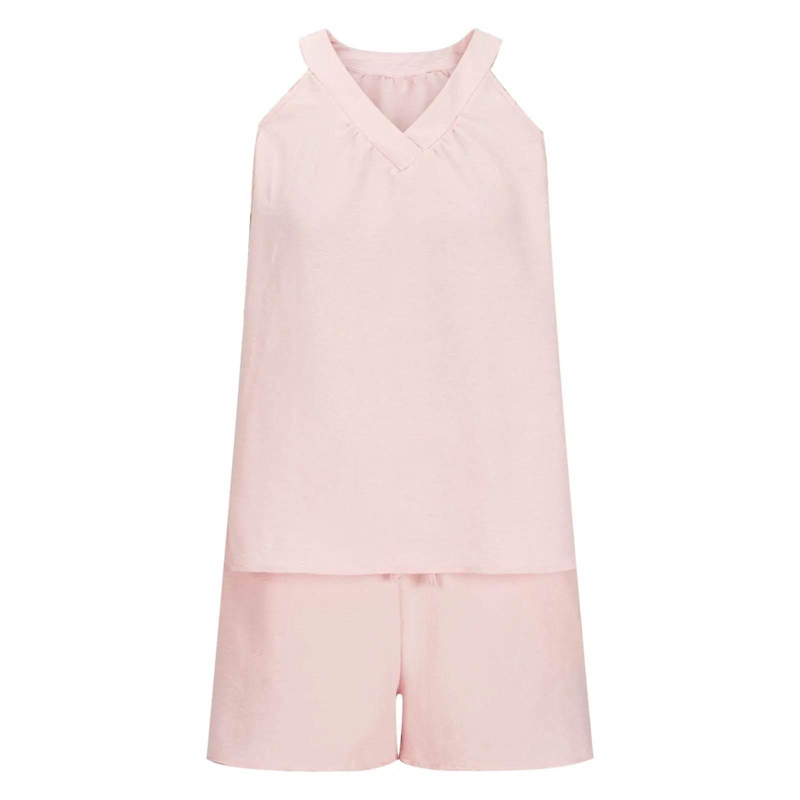 Women'S Summer Casual Suit New Urban Casual Women'S Solid Color Sleeveless Vest Elastic Shorts Home Clothes Two-Piece Set - Empire P.E