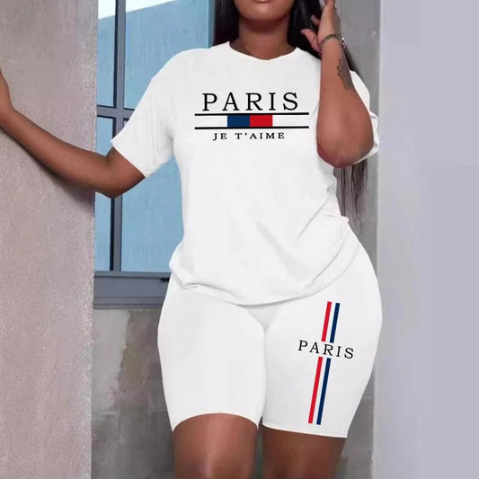 2025 Womens Outfits Fashion Casual Printing Short Sleeve+Shorts Suit Simplicity T-shirt Tracksuits Summer Daily Short Sets S-3XL - Empire P.E