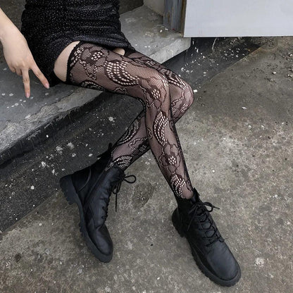 Floral Fishnet Sexy High Waist Open Crotch Lingerie - Empire P.E