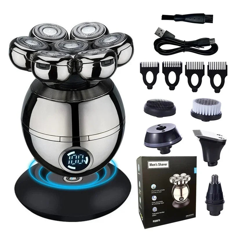 Newest 5-in-1 Electric Shaver 7D Floating Cutter Head Bald Hair Clipper Wireless Charging Men Nose Trimmer Electric Beard Razor - Empire P.E