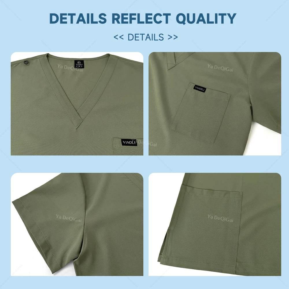 Stretch Scrubs Women Set Nursing Uniforms Clinical Scrubs Set Nurse Doctor Dustproof Workwear Medical Scrubs Top+ Jogger Pants - Empire P.E