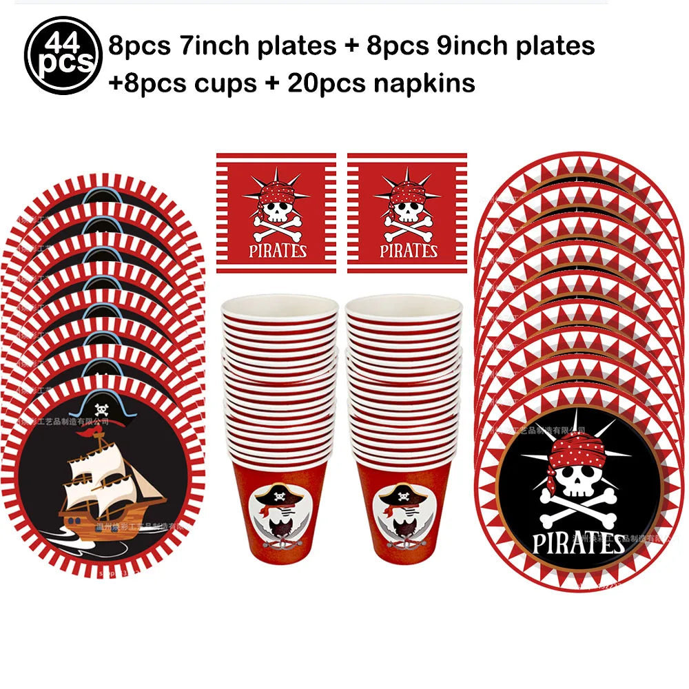 Pirate Party Decorations Dinner Plates Dessert Plates Cups Napkins Pirate Birthday Party Supplies for Kids Boys and Girls Party - Empire P.E