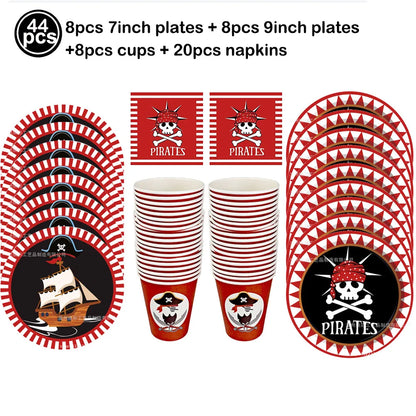 Pirate Party Decorations Dinner Plates Dessert Plates Cups Napkins Pirate Birthday Party Supplies for Kids Boys and Girls Party - Empire P.E