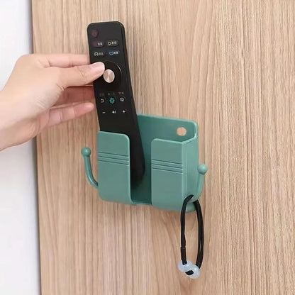 1pc Adhesive Wall Mount Phone Holder With Hooks, Storage Box ForMobile Phone Remote Control, Storage Box For Bedroom, Kitchen,Ba - Empire P.E