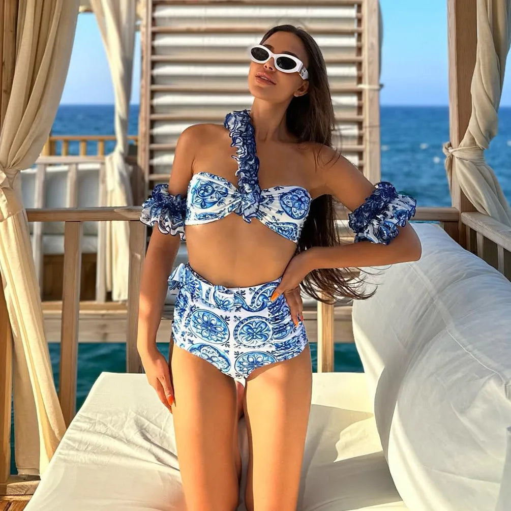 2025 Sexy Double Ruffle Bikinis Women Swimsuit