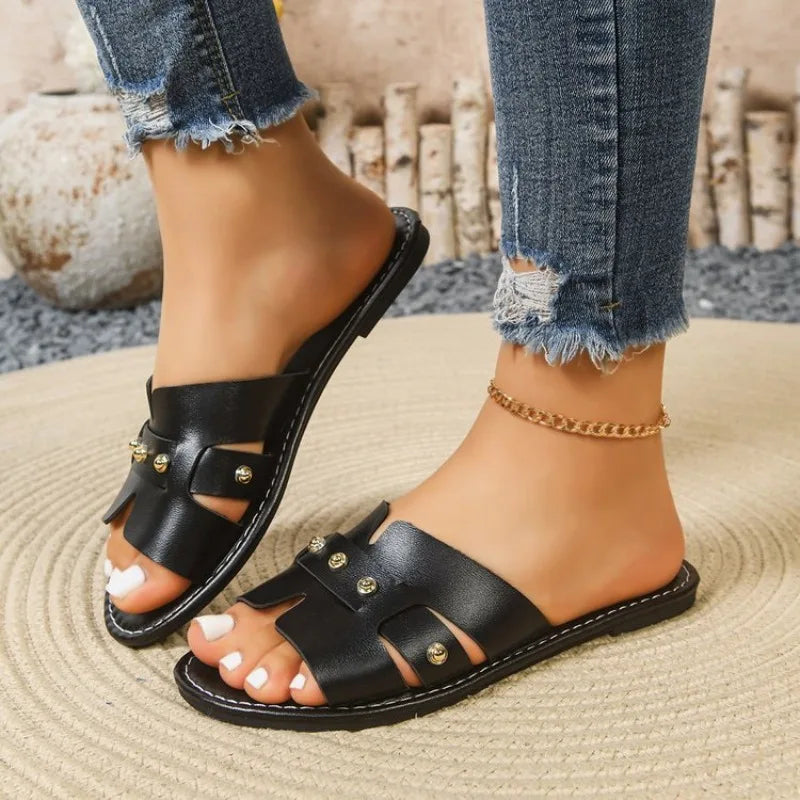 Summer New Women's Flat Bottomed Open Toed Slippers