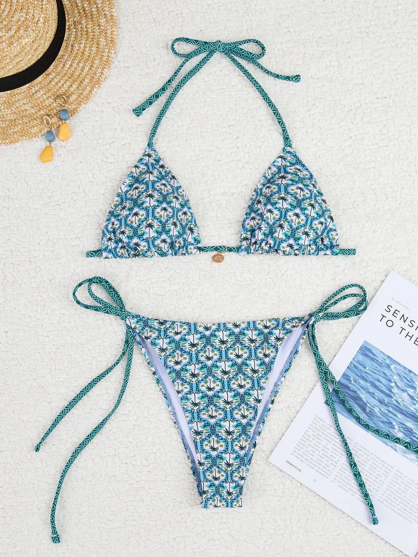 2026 new European and American triangle cup printed sexy bikini split swimsuit