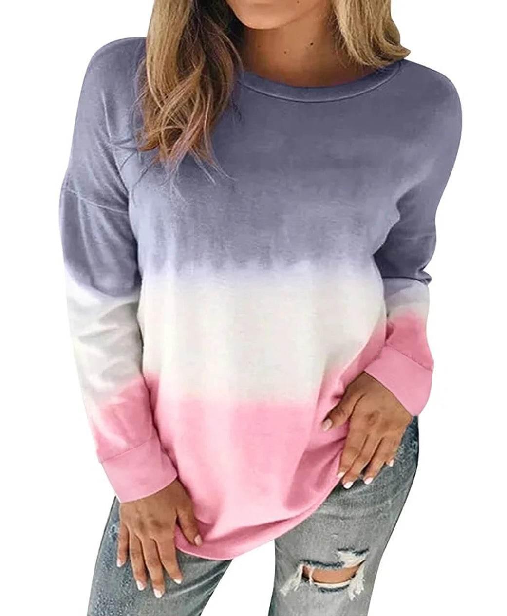 Plus Size Sweatshirt for Women Trendy Long Sleeve Oversized Lightweight Tops Tie-Dye Printed Gradient Pullover Blouse - Empire P.E