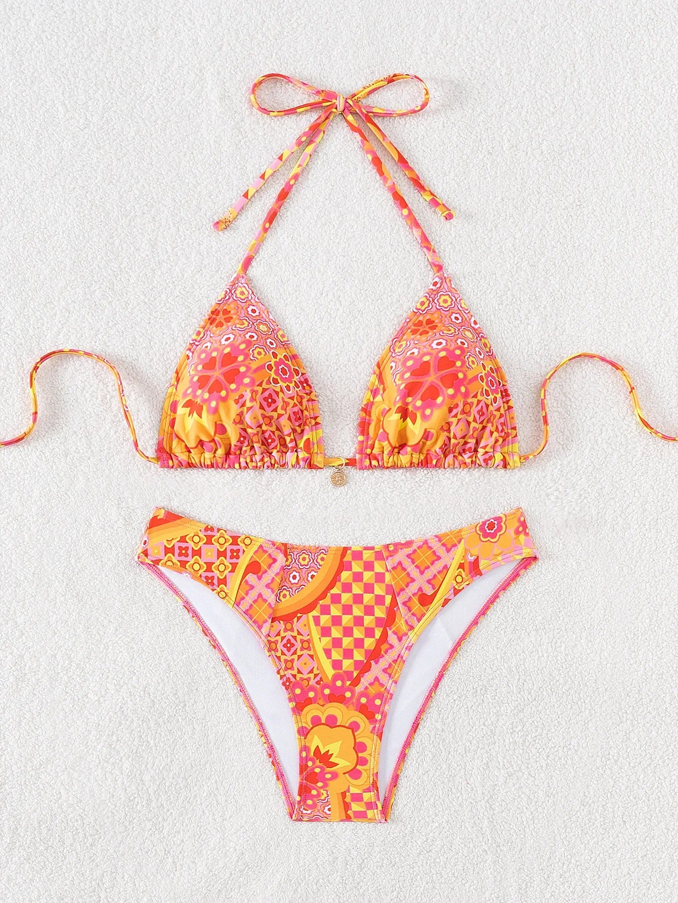 2026 new European and American triangle cup printed sexy bikini split swimsuit