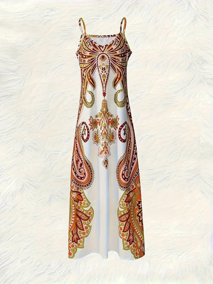 2024 Cross border New Flower Printed V-neck Strap Dress - Empire P.E