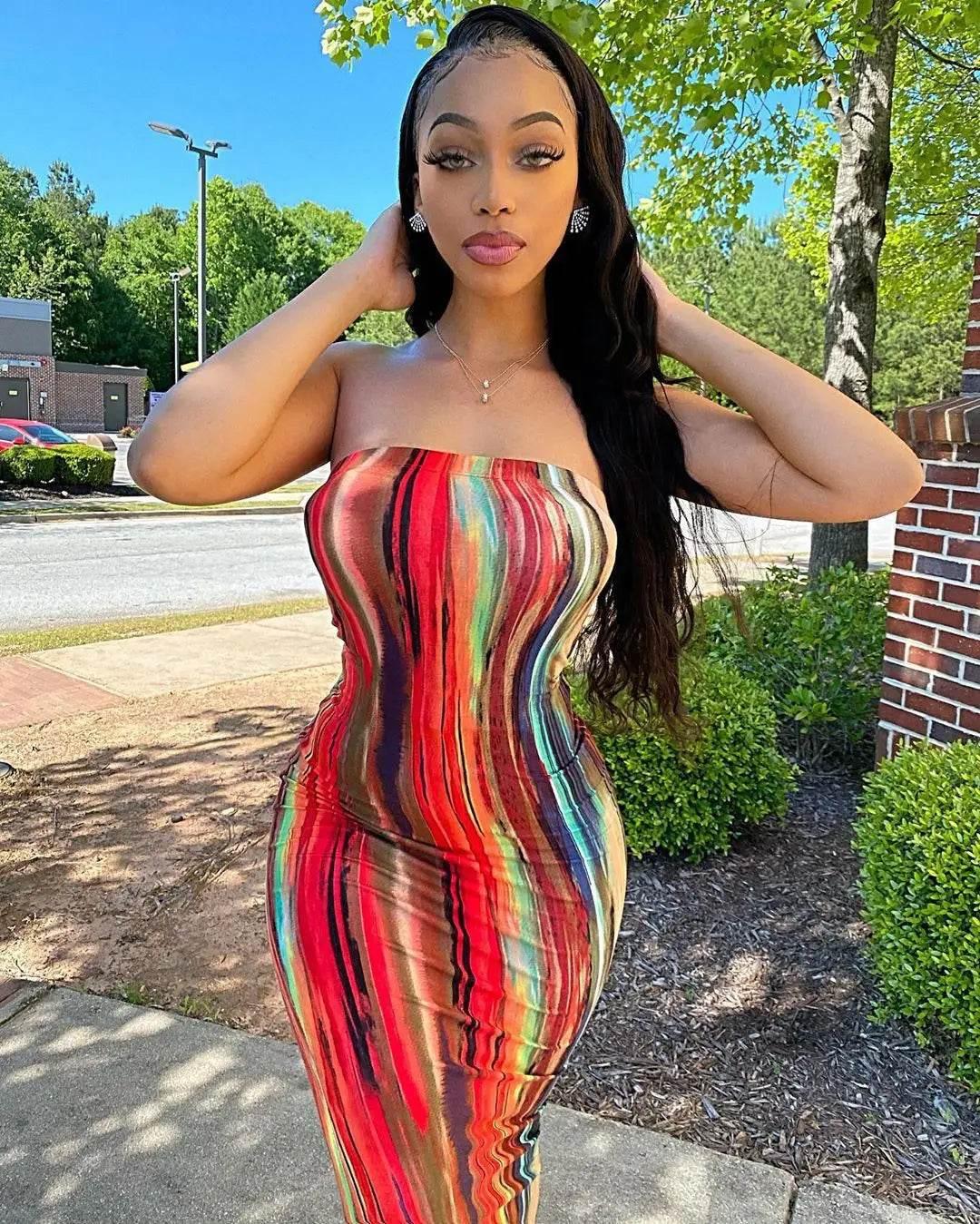 Spring And Summer Dresses For Women Chest Wrap Printed Off Shoulder Bandage Slim Sexy Long Dress 2023 New Fashion party MsChuh - Empire P.E