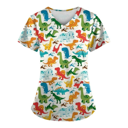 Print Ladies Nurse Uniform Short Sleeve V-Neck Scrub Tops - Empire P.E