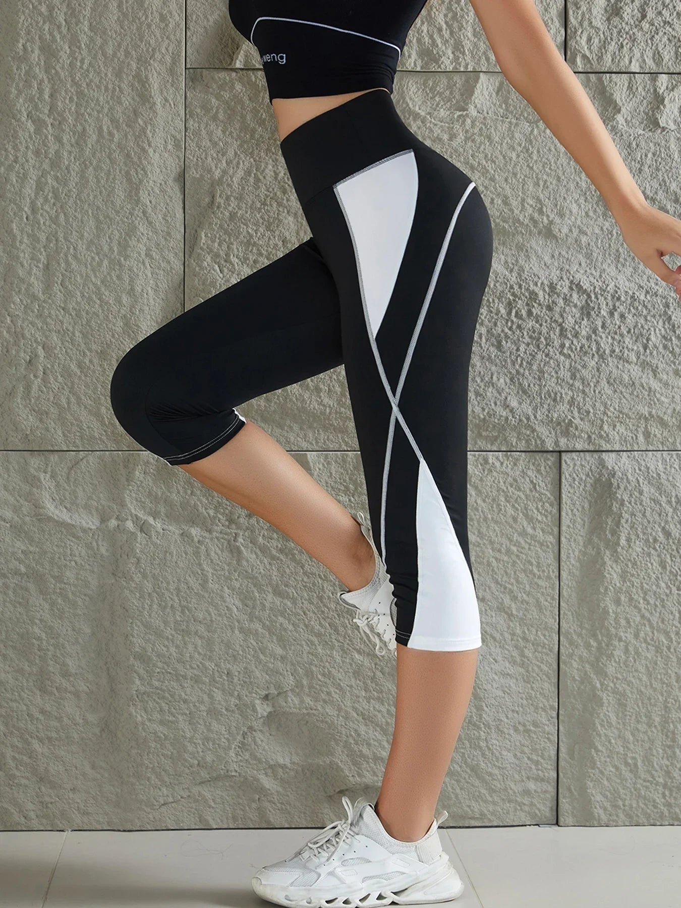 Women's Color Block Yoga Leggings High Waist Patchwork Calf-Length Running Sports Stretch Tight Pants - Empire P.E