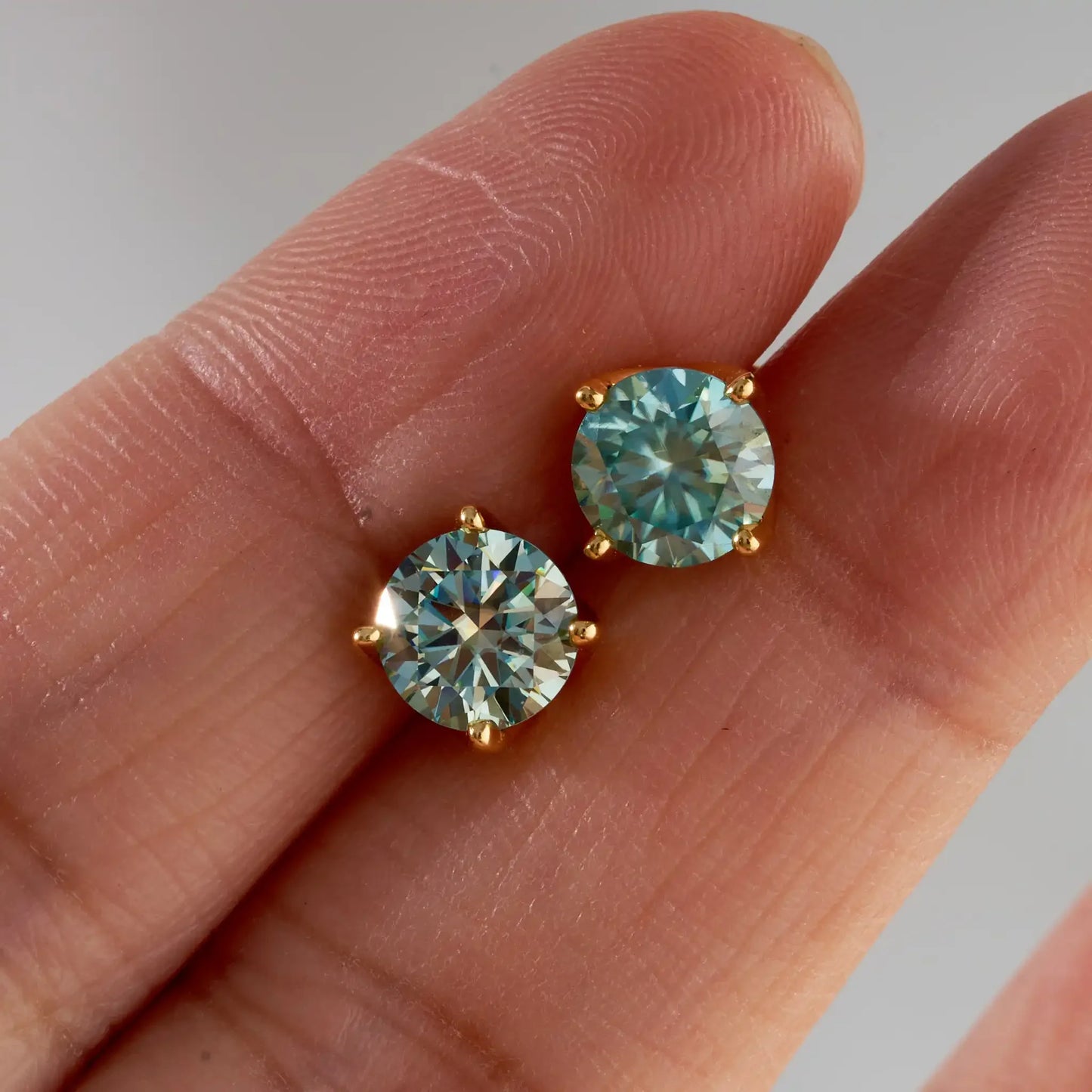 blue green color 6.5mm*2 pcs Moissanite Earrings Diamond 925 Sterling Silver, Gold Plated - Empire P.E