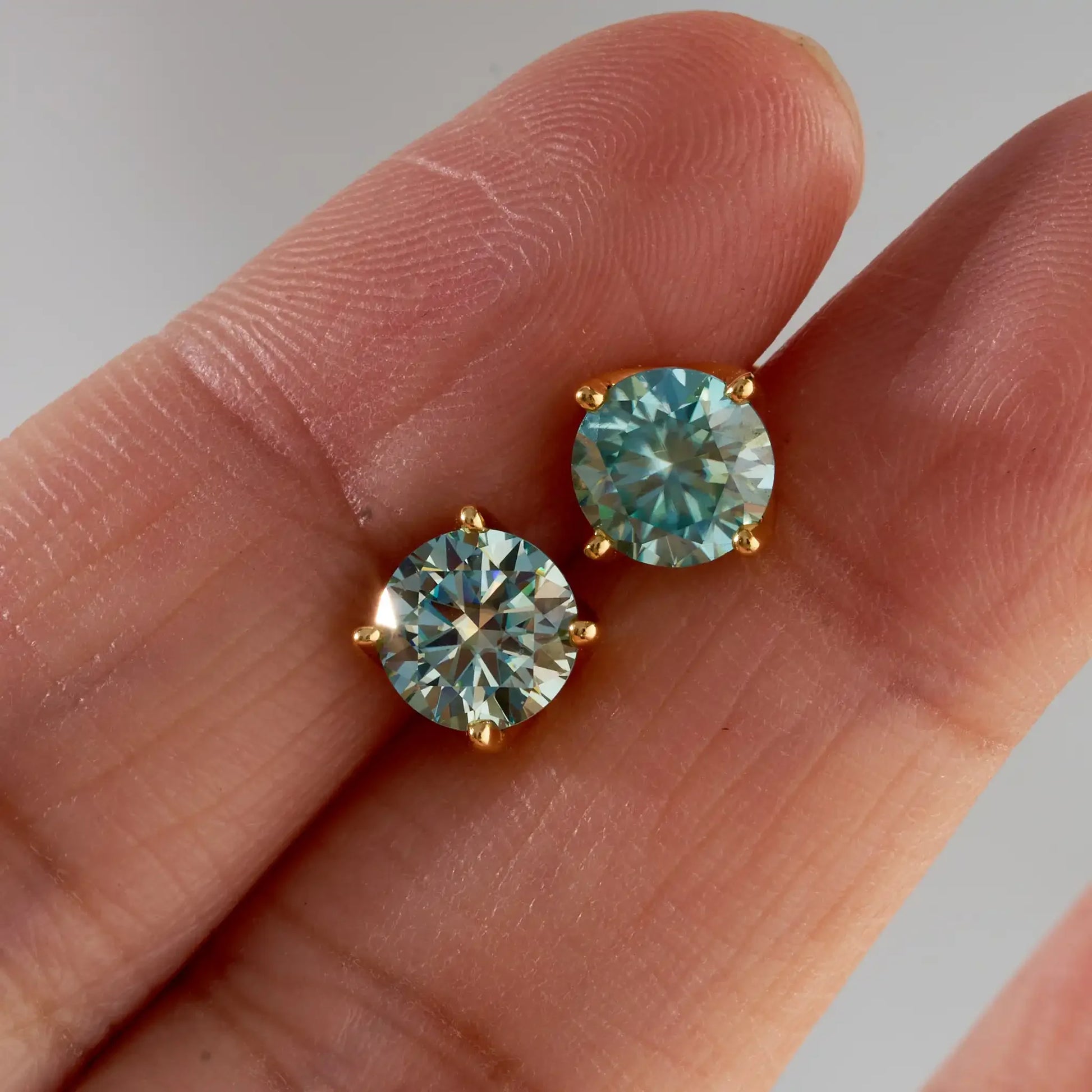 blue green color 6.5mm*2 pcs Moissanite Earrings Diamond 925 Sterling Silver, Gold Plated - Empire P.E
