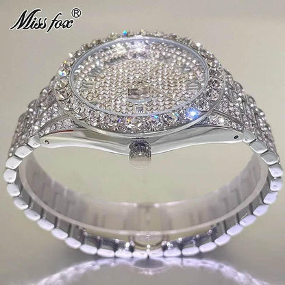 Hot Hip Hop Iced Out Watch for Mens Brand MISSFOX Fashion Bling Quartz Clocks Luxury Full Diamond Wrist Watches Man Reloj Hombre - Empire P.E
