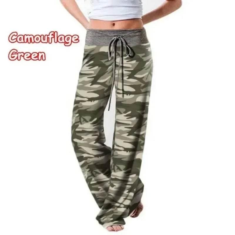 Plus Size L-8XL Fashion Women Casual Loose Stretch Printing Long Wide Leg Yoga Pants Drawstring Lounge Pants Pajama Pants - Empire P.E