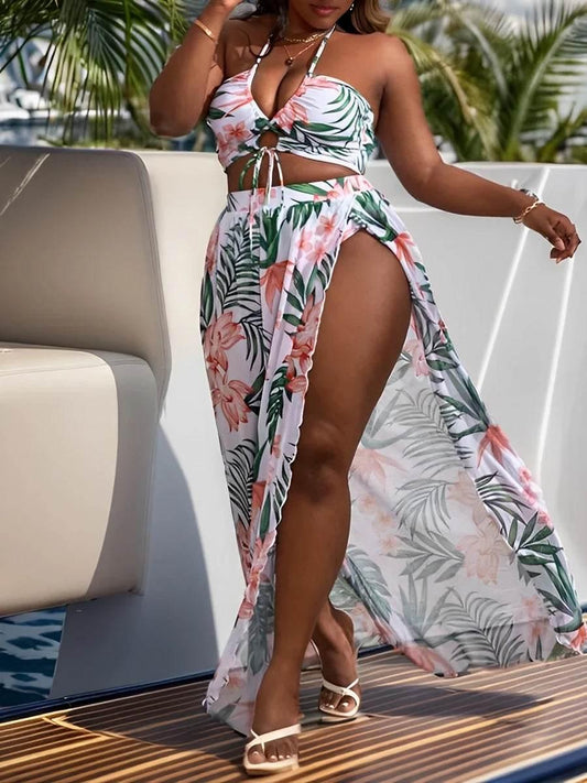 2024 Large Plus Size Bikini Long Skirt 3 Piece High Waist Swimsuit XL-4XL - Empire P.E