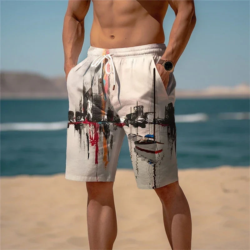 Men's Sweat Shorts Beach Shorts Terry Shorts Drawstring Elastic Waist 3D Print Graphic Plaid Stripe Breathable Soft Short Daily - Empire P.E