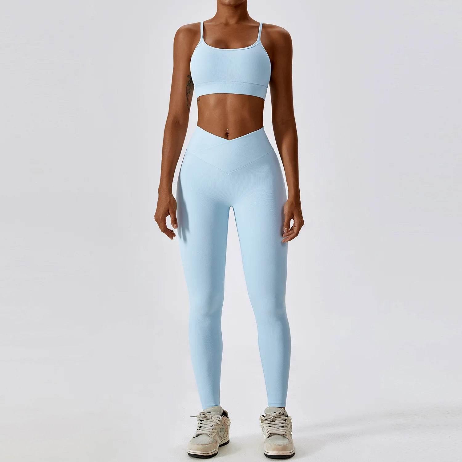 2PCS Seamless Yoga Set Gym Clothes Sportswear Yoga Suits For Women Fitness Rib Tracksuits Sports Bra Gym Leggings Sports Suits - Empire P.E