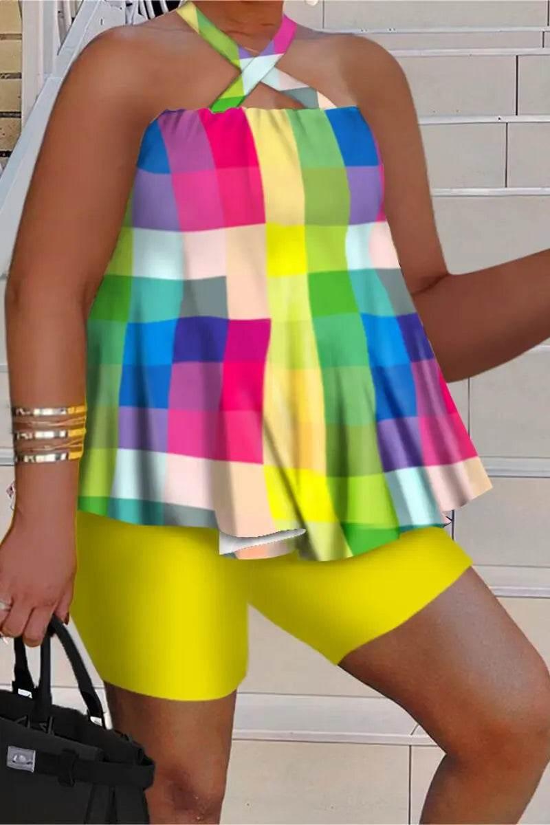 Wmstar Plus Size Two Piece Set Women Sleeveless Printed Short Sets Top Pants Sexy Suit Beach Summer Wholesale Dropshipping 2023 - Empire P.E