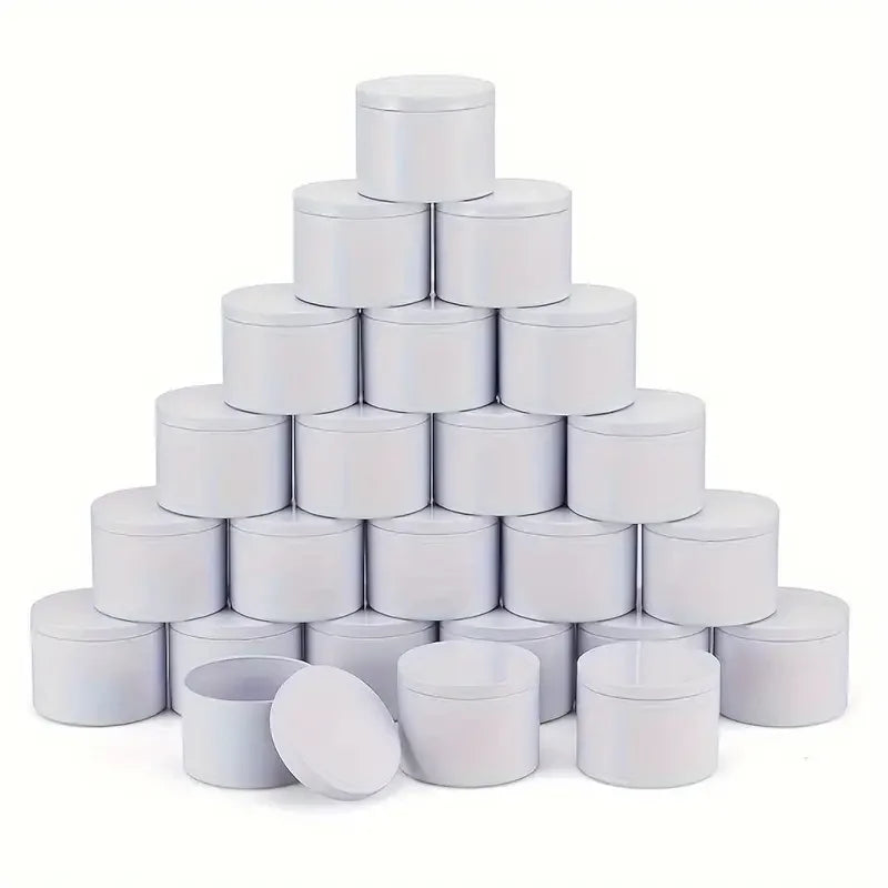 24-Pack 8oz/4oz Metal Candle Tins with Wood Grain Lids