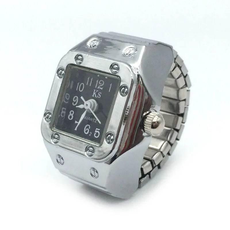 Vintage Punk Finger Watch Mini Elastic Strap Alloy Watches Couple Rings Jewelry Clock Retro Roman Quartz Watch Rings Women Men - Empire P.E