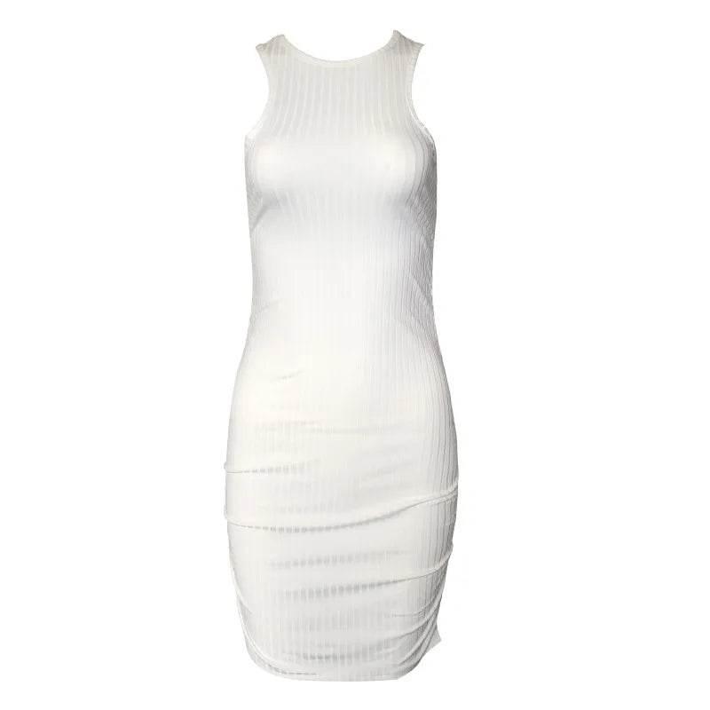 Sexy Stripes Thread Knitting Slim Bodycon Dress Women Sleeveless Solid Color Skinny Mini Dress Elegant Club Party Vestidos - Empire P.E