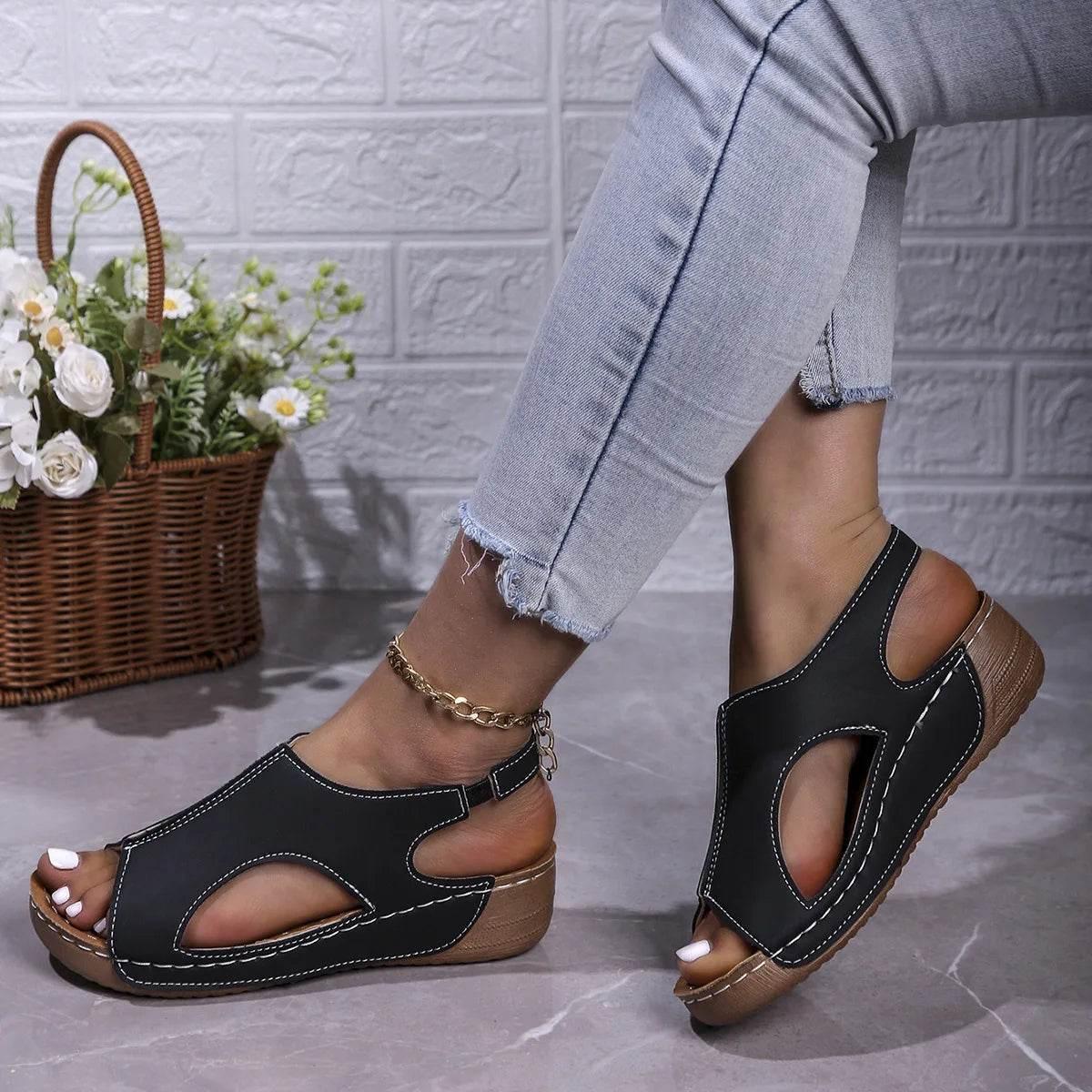 Fashion casual plus-size wedge Sandals Women 2025 summer sandals new platform wedge fish mouth sandals - Empire P.E