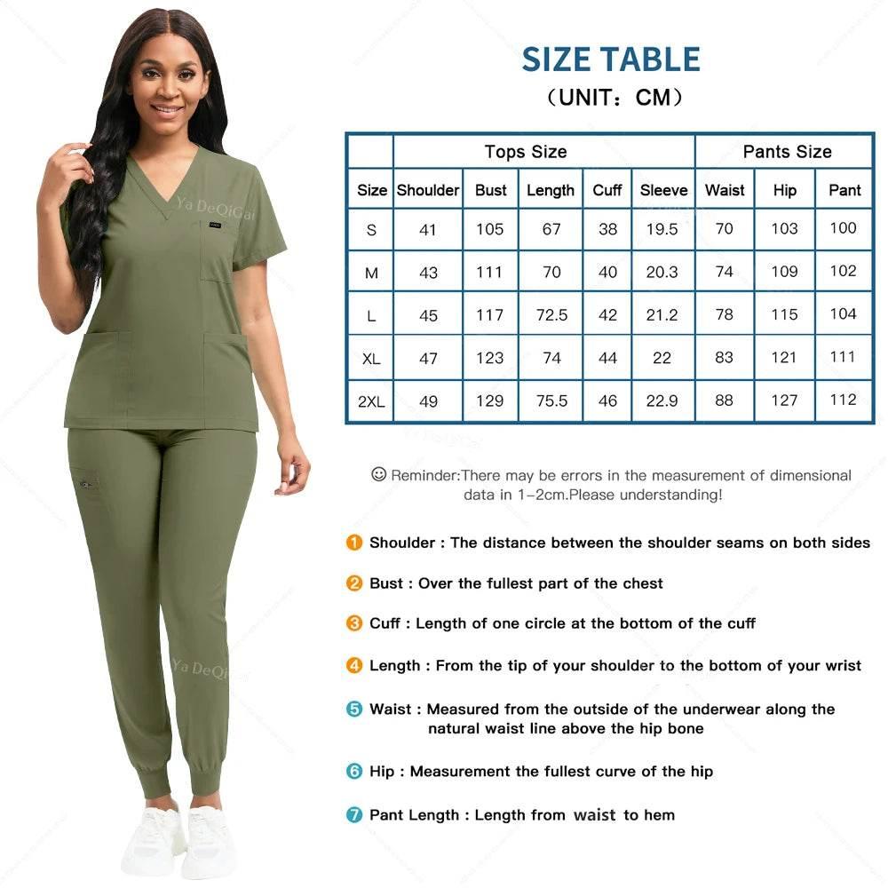 Stretch Scrubs Women Set Nursing Uniforms Clinical Scrubs Set Nurse Doctor Dustproof Workwear Medical Scrubs Top+ Jogger Pants - Empire P.E