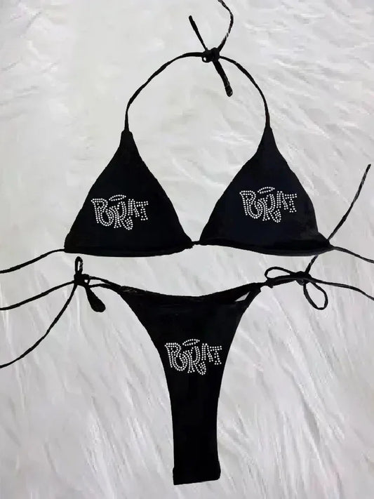 2000s Woman Punk Brat Rhinestone Bikini Y2K Bathing Suits ﻿ - Empire P.E