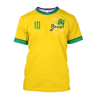 Brazil Jersey Men's T-shirt O Collar Oversized Men's and Women's 3D Printed Brazilian Flag Select Soccer Short-sleeved Team Shir - Empire P.E
