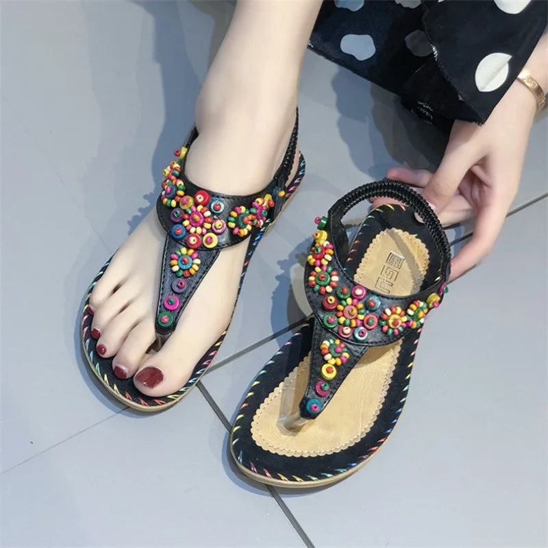 2024 Women's Summer Bohemia Beaded Flat Sandals