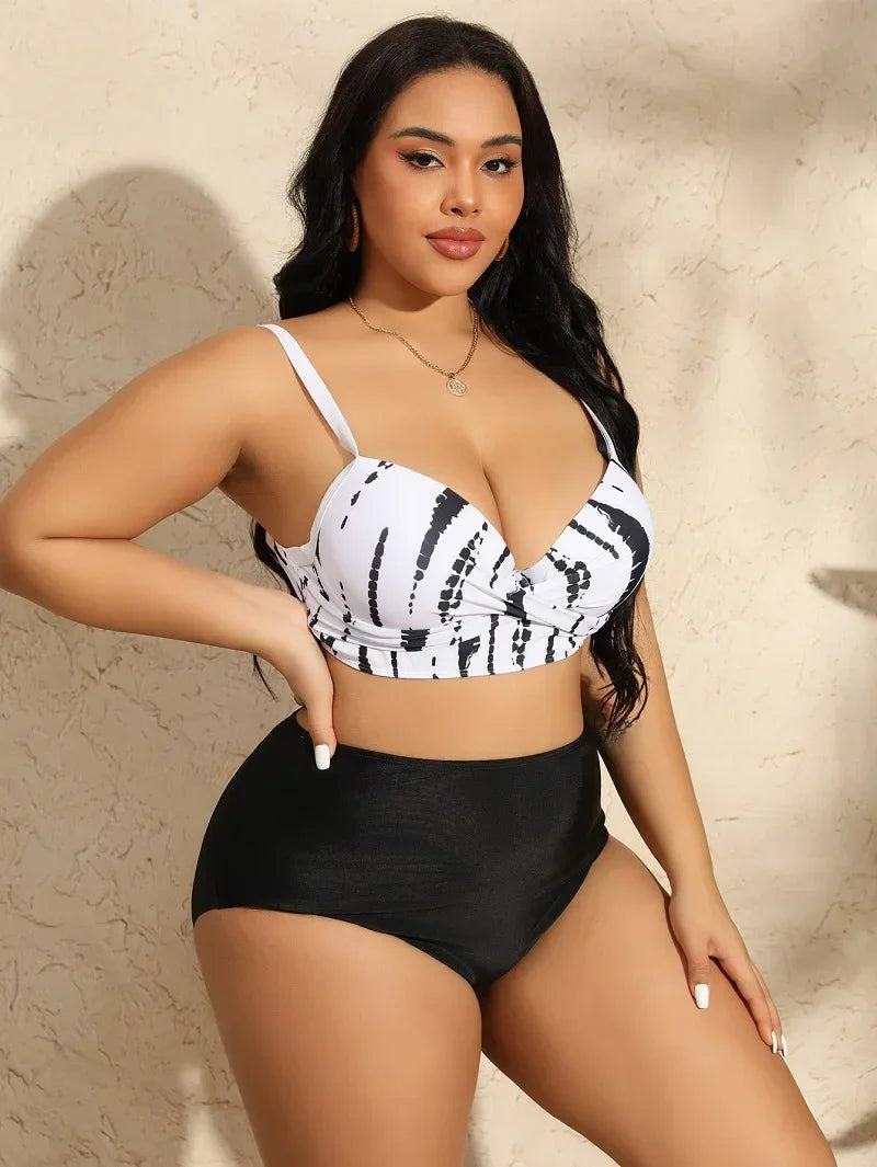 2024 Leopard Large Size Bikini 3 Pieces Long Sleeve Swimsuit
