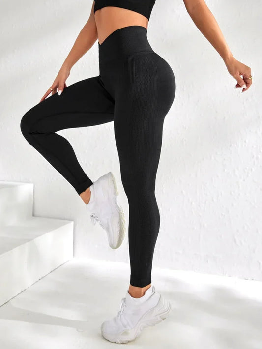Women Sports Leggings V-waist Elastic Peach Buttocks Fitness Pants - Empire P.E