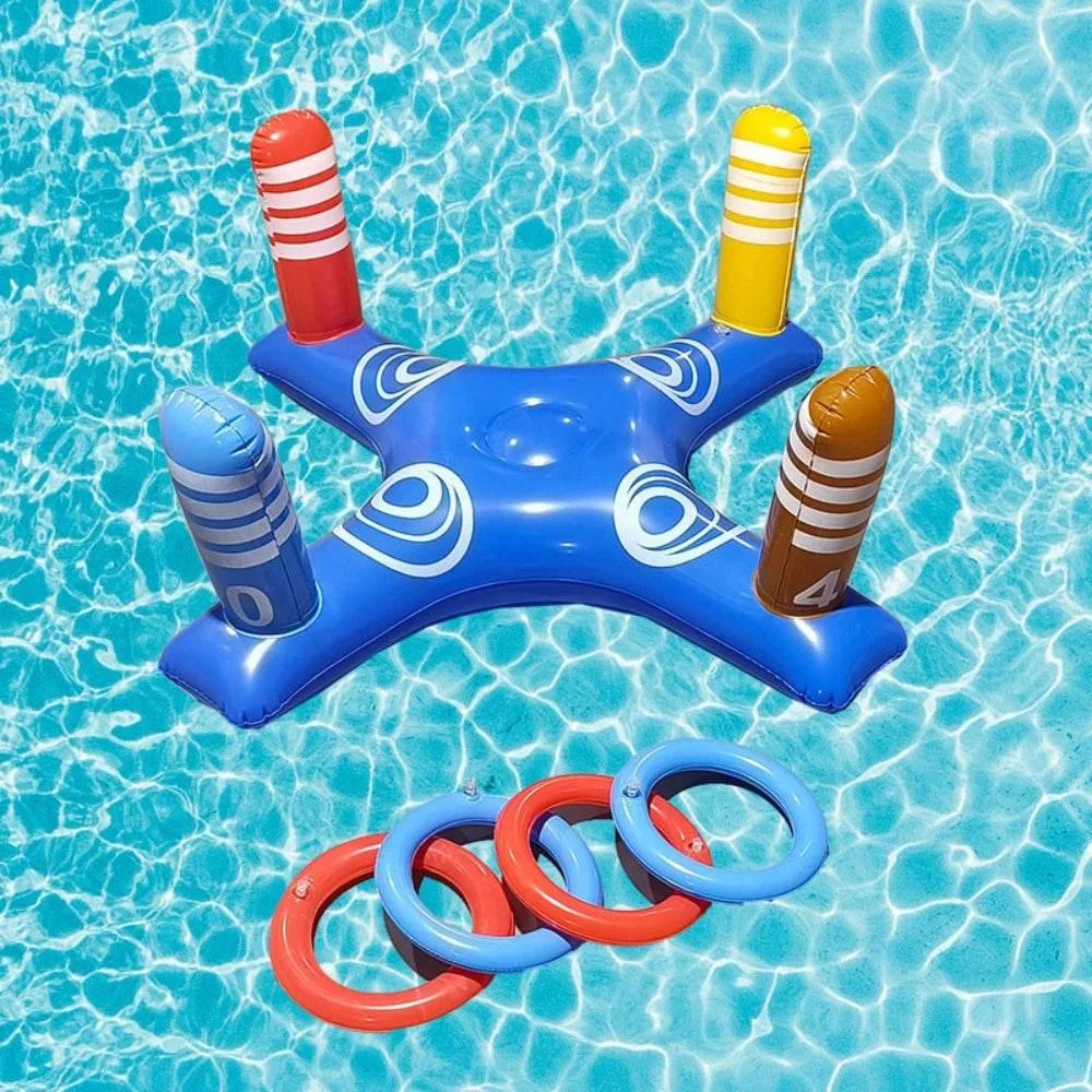 Summer Sport Swimming Inflatable Ring Toss Game Floating Pool Toys for Kids Adult Water Accessories Beach Supplies with 4 Loops - Empire P.E