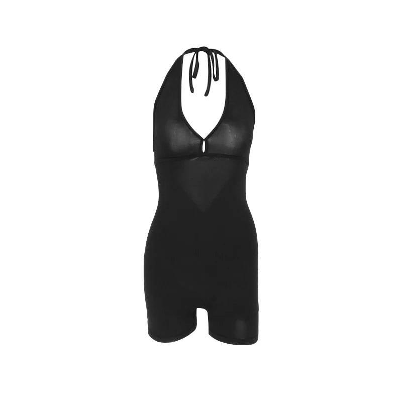Sexy Backless Playsuits Women Sports Fitness Summer Fashion Black New Rompers Slim Casual Hollow Out Bandage Halter Playsuits - Empire P.E