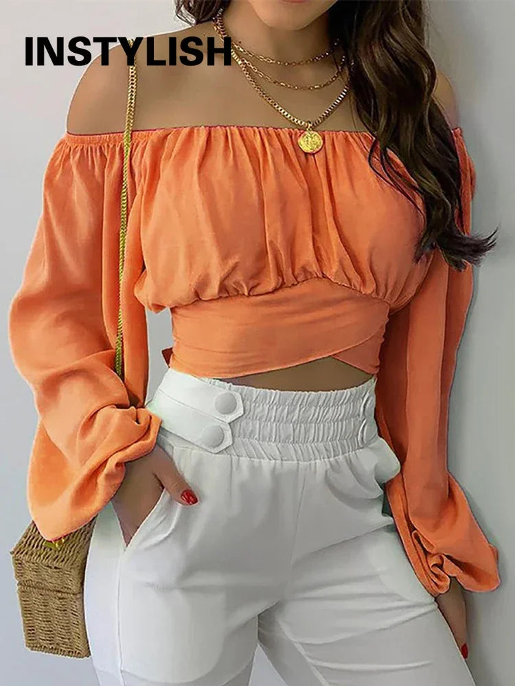 Women Elegant Blouse Casual Long Lantern Sleeve - Empire P.E