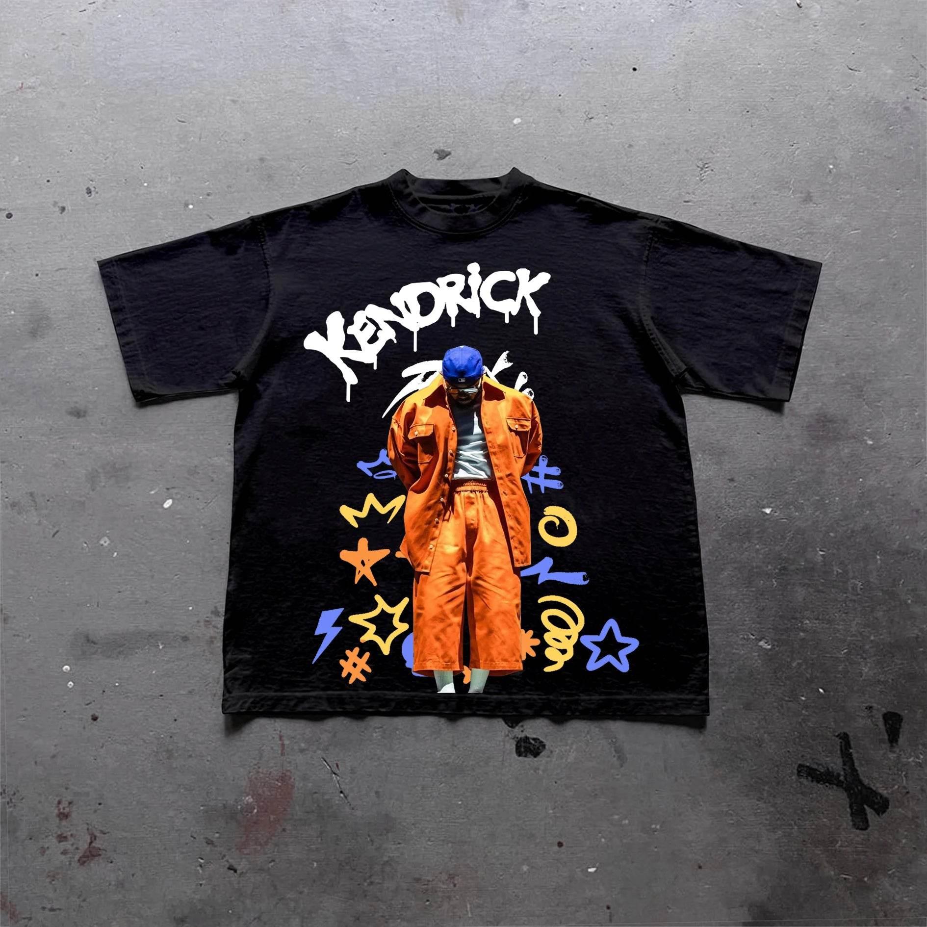 Kendrick Lamar Street Rap Graphics Print Cotton T-Shirt Men Women Vintage Casual Cotton Hip Hop Loose T-Shirt Streetwear Top Tee - Empire P.E