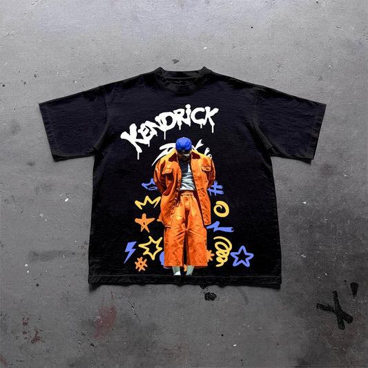 Kendrick Lamar Street Rap Graphics Print Cotton T-Shirt Men Women Vintage Casual Cotton Hip Hop Loose T-Shirt Streetwear Top Tee - Empire P.E