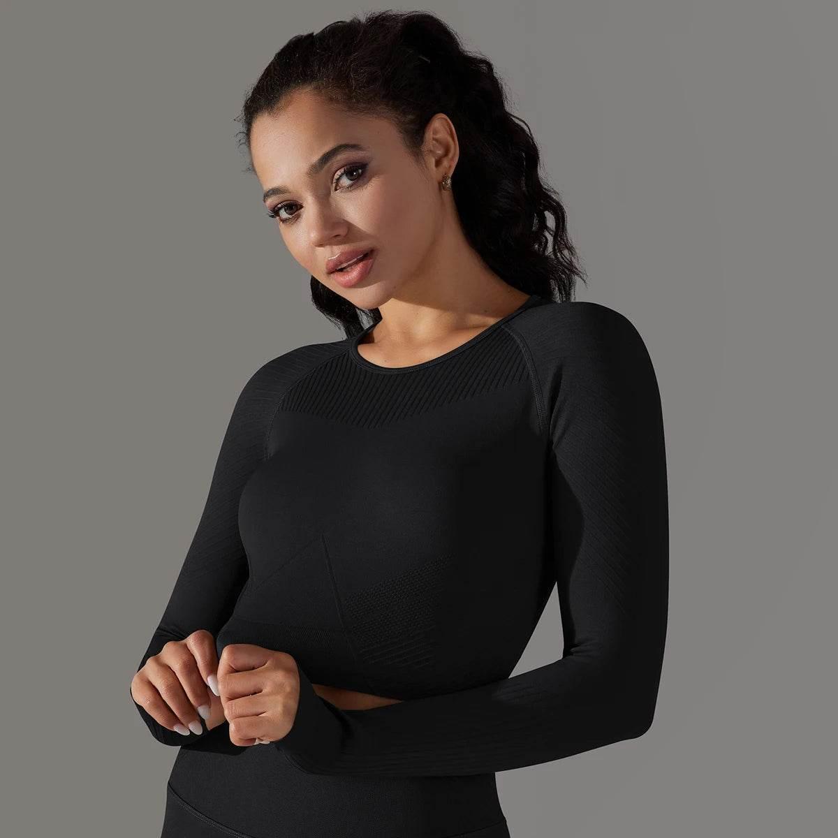 Women Yoga Set Seamless Gym Sportswear Long Seelves High Waist Leggings Sports Clothing Set Fitness Bra Vest Shorts Tracksuit - Empire P.E