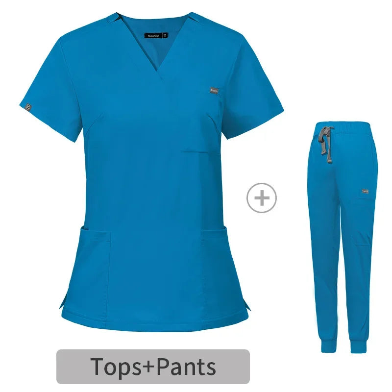 Multicolor Scrubs Uniform Short Sleeve Tops+Pants Set - Empire P.E