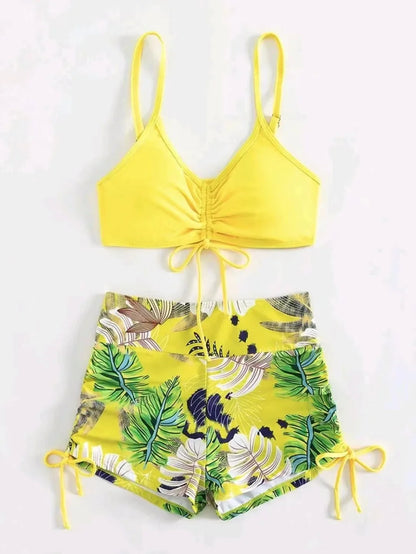 Women's Casual Drawstring Split High Waist Swimsuit 2025